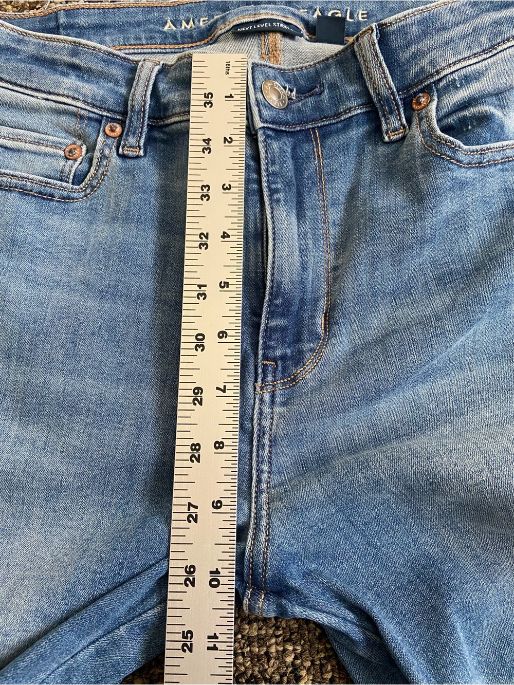 American Eagle Next Level Stretch Flare Jeans Side Slit Studded Hem Size 10 - Picture 5 of 16
